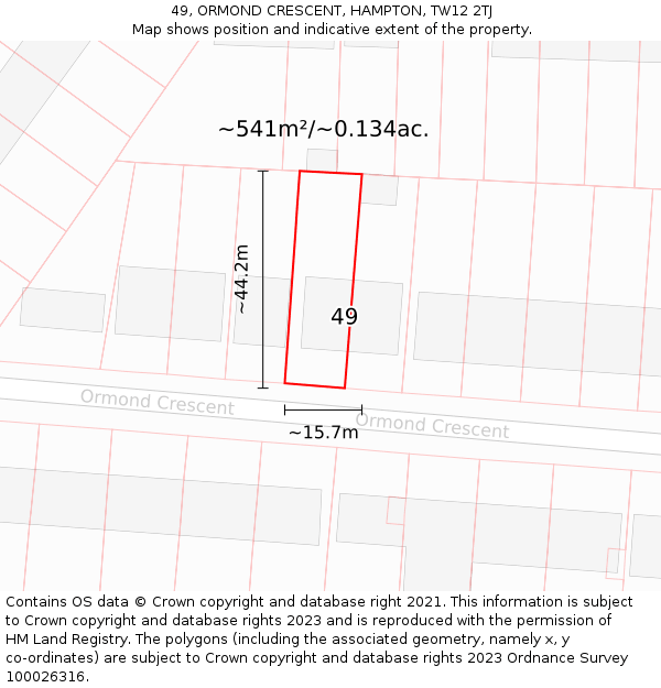 49, ORMOND CRESCENT, HAMPTON, TW12 2TJ: Plot and title map