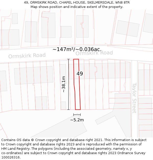 49, ORMSKIRK ROAD, CHAPEL HOUSE, SKELMERSDALE, WN8 8TR: Plot and title map