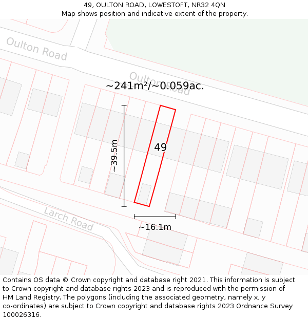 49, OULTON ROAD, LOWESTOFT, NR32 4QN: Plot and title map