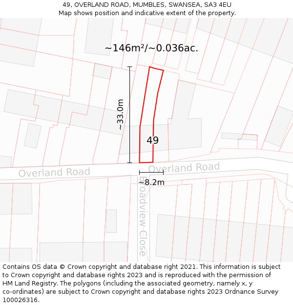 49, OVERLAND ROAD, MUMBLES, SWANSEA, SA3 4EU: Plot and title map