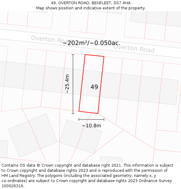 49, OVERTON ROAD, BENFLEET, SS7 4HA: Plot and title map