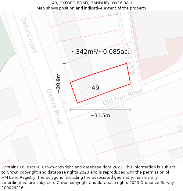 49, OXFORD ROAD, BANBURY, OX16 9AH: Plot and title map