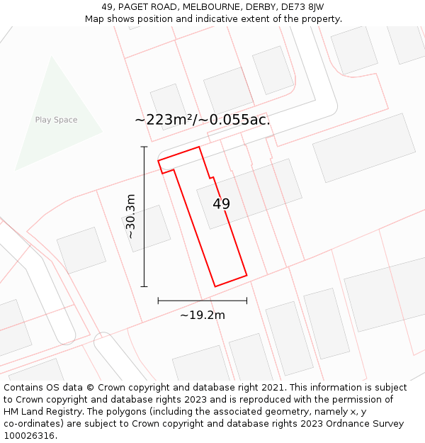 49, PAGET ROAD, MELBOURNE, DERBY, DE73 8JW: Plot and title map