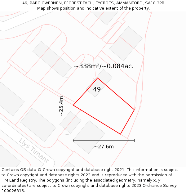 49, PARC GWERNEN, FFOREST FACH, TYCROES, AMMANFORD, SA18 3PR: Plot and title map
