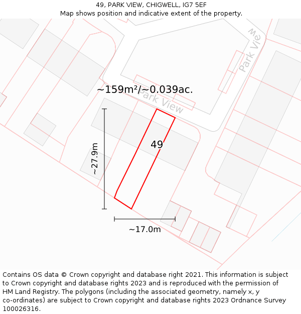 49, PARK VIEW, CHIGWELL, IG7 5EF: Plot and title map