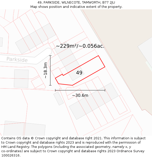 49, PARKSIDE, WILNECOTE, TAMWORTH, B77 2JU: Plot and title map