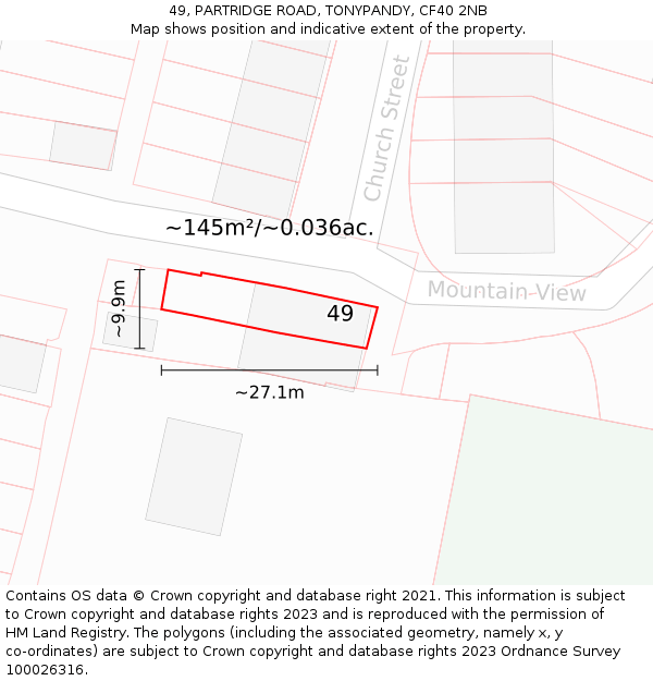 49, PARTRIDGE ROAD, TONYPANDY, CF40 2NB: Plot and title map