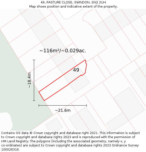 49, PASTURE CLOSE, SWINDON, SN2 2UH: Plot and title map