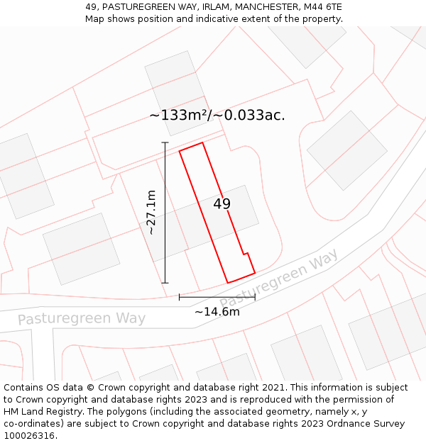 49, PASTUREGREEN WAY, IRLAM, MANCHESTER, M44 6TE: Plot and title map