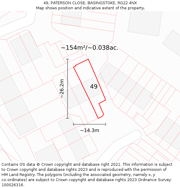 49, PATERSON CLOSE, BASINGSTOKE, RG22 4NX: Plot and title map