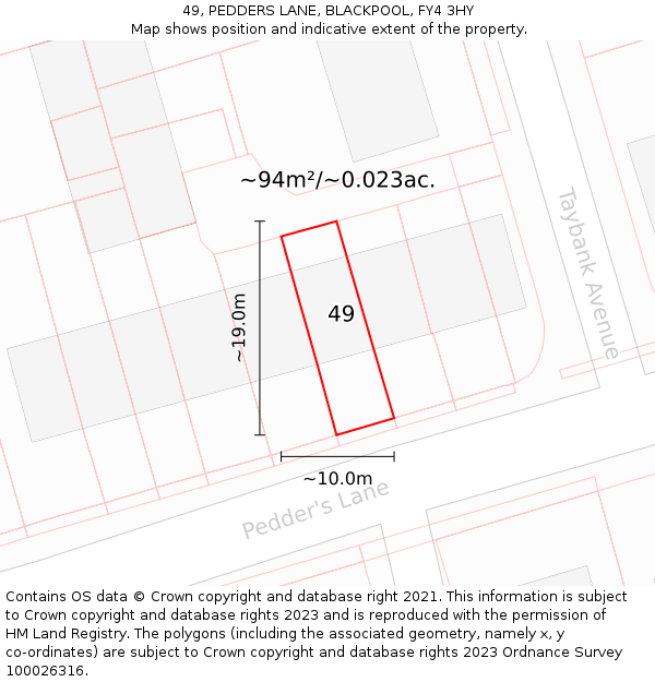 49, PEDDERS LANE, BLACKPOOL, FY4 3HY: Plot and title map