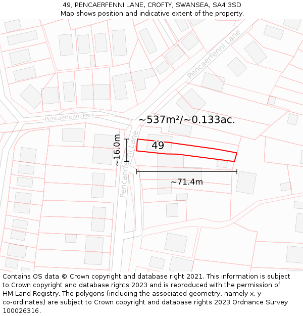 49, PENCAERFENNI LANE, CROFTY, SWANSEA, SA4 3SD: Plot and title map