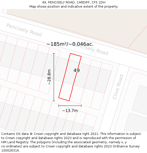 49, PENCISELY ROAD, CARDIFF, CF5 1DH: Plot and title map