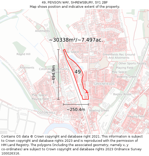 49, PENSON WAY, SHREWSBURY, SY1 2BF: Plot and title map