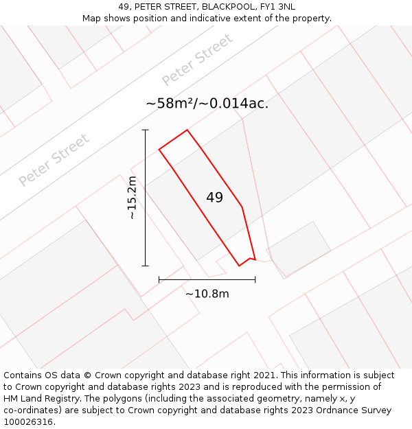 49, PETER STREET, BLACKPOOL, FY1 3NL: Plot and title map