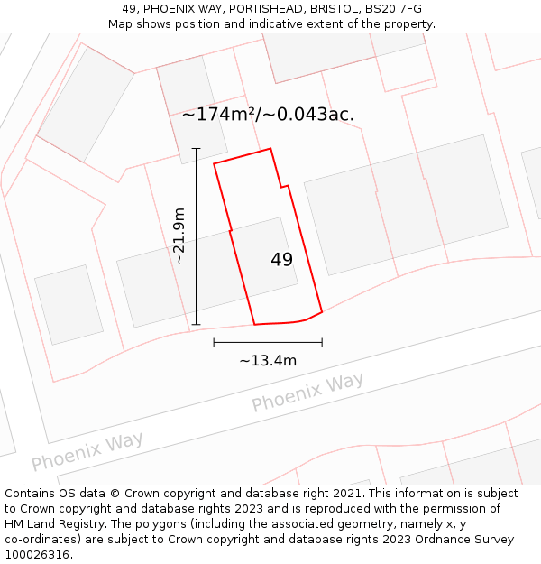 49, PHOENIX WAY, PORTISHEAD, BRISTOL, BS20 7FG: Plot and title map