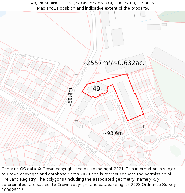 49, PICKERING CLOSE, STONEY STANTON, LEICESTER, LE9 4GN: Plot and title map