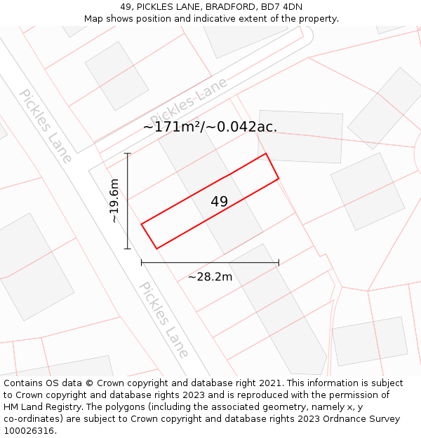 49, PICKLES LANE, BRADFORD, BD7 4DN: Plot and title map