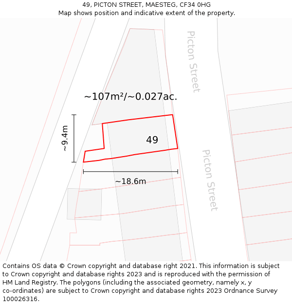 49, PICTON STREET, MAESTEG, CF34 0HG: Plot and title map