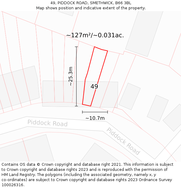 49, PIDDOCK ROAD, SMETHWICK, B66 3BL: Plot and title map