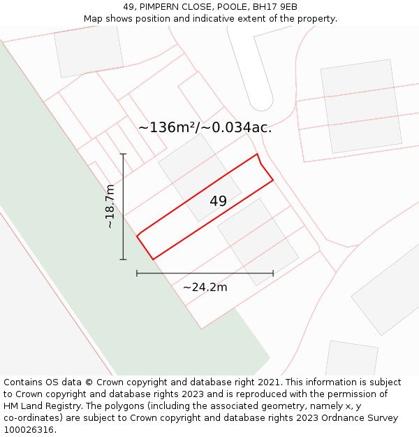 49, PIMPERN CLOSE, POOLE, BH17 9EB: Plot and title map