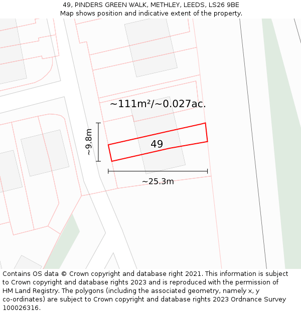 49, PINDERS GREEN WALK, METHLEY, LEEDS, LS26 9BE: Plot and title map