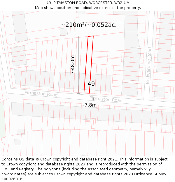 49, PITMASTON ROAD, WORCESTER, WR2 4JA: Plot and title map