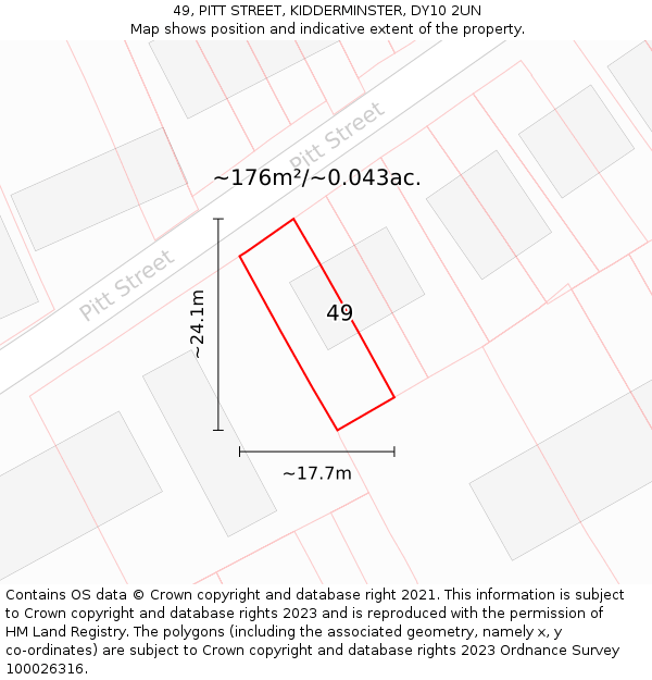 49, PITT STREET, KIDDERMINSTER, DY10 2UN: Plot and title map