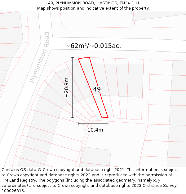 49, PLYNLIMMON ROAD, HASTINGS, TN34 3LU: Plot and title map