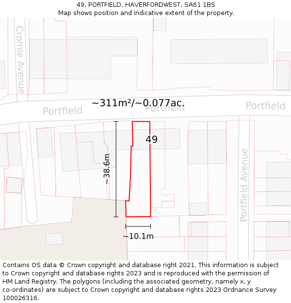 49, PORTFIELD, HAVERFORDWEST, SA61 1BS: Plot and title map