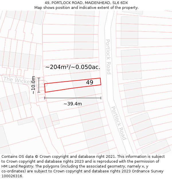49, PORTLOCK ROAD, MAIDENHEAD, SL6 6DX: Plot and title map