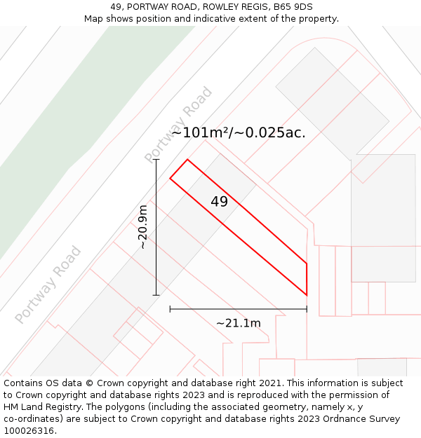 49, PORTWAY ROAD, ROWLEY REGIS, B65 9DS: Plot and title map