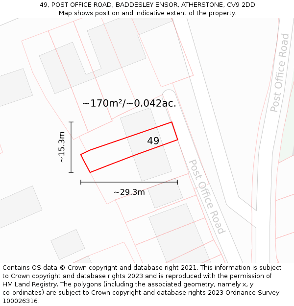 49, POST OFFICE ROAD, BADDESLEY ENSOR, ATHERSTONE, CV9 2DD: Plot and title map