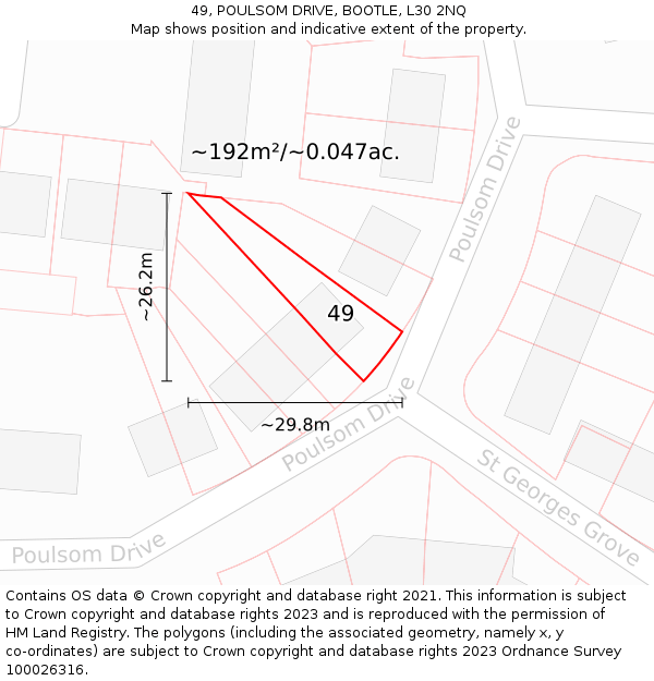 49, POULSOM DRIVE, BOOTLE, L30 2NQ: Plot and title map