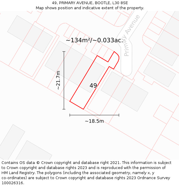 49, PRIMARY AVENUE, BOOTLE, L30 8SE: Plot and title map