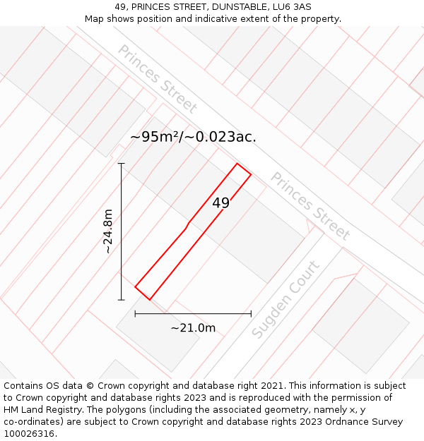 49, PRINCES STREET, DUNSTABLE, LU6 3AS: Plot and title map