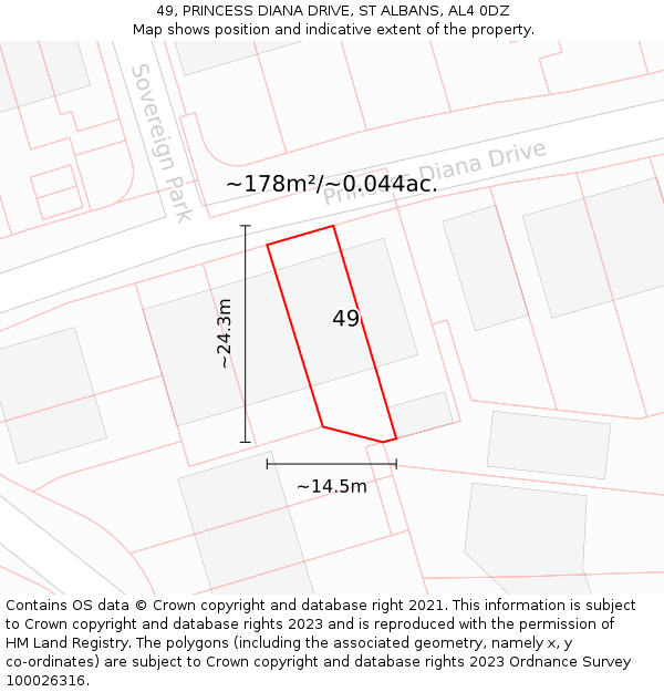 49, PRINCESS DIANA DRIVE, ST ALBANS, AL4 0DZ: Plot and title map