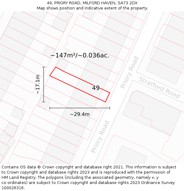 49, PRIORY ROAD, MILFORD HAVEN, SA73 2DX: Plot and title map
