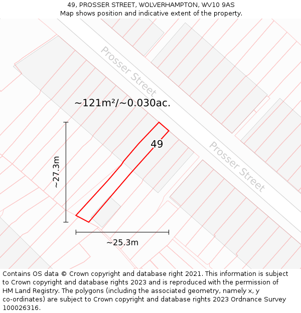 49, PROSSER STREET, WOLVERHAMPTON, WV10 9AS: Plot and title map