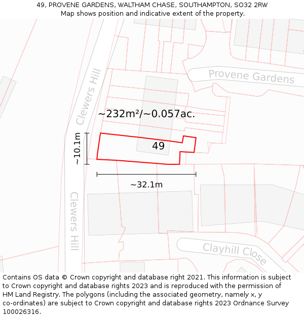 49, PROVENE GARDENS, WALTHAM CHASE, SOUTHAMPTON, SO32 2RW: Plot and title map