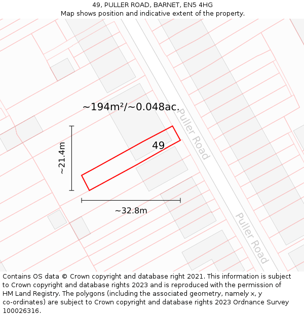 49, PULLER ROAD, BARNET, EN5 4HG: Plot and title map