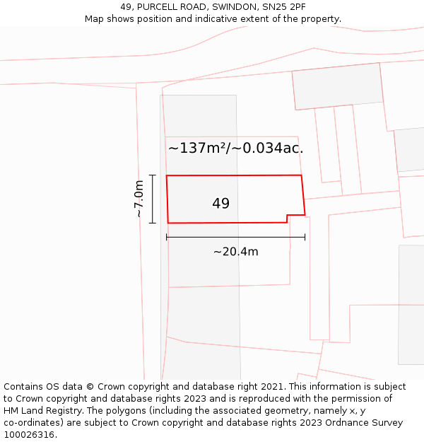49, PURCELL ROAD, SWINDON, SN25 2PF: Plot and title map