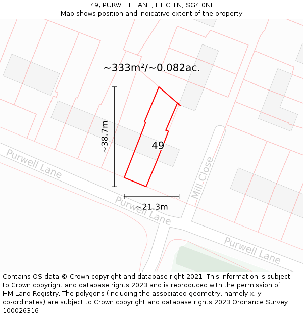 49, PURWELL LANE, HITCHIN, SG4 0NF: Plot and title map