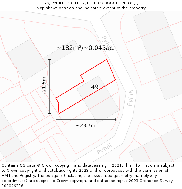 49, PYHILL, BRETTON, PETERBOROUGH, PE3 8QQ: Plot and title map