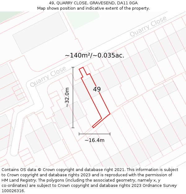 49, QUARRY CLOSE, GRAVESEND, DA11 0GA: Plot and title map