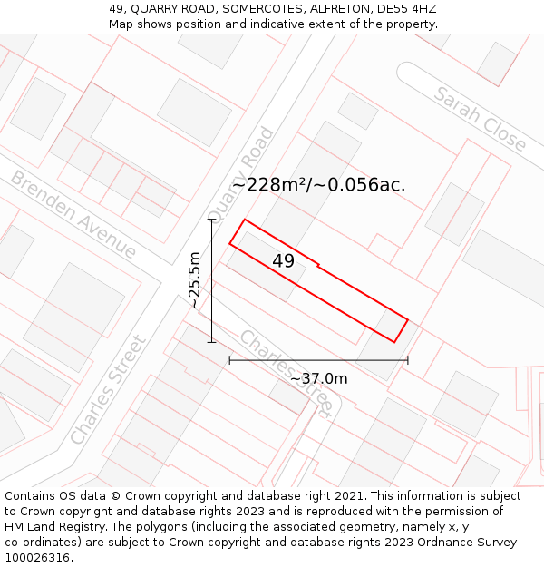 49, QUARRY ROAD, SOMERCOTES, ALFRETON, DE55 4HZ: Plot and title map