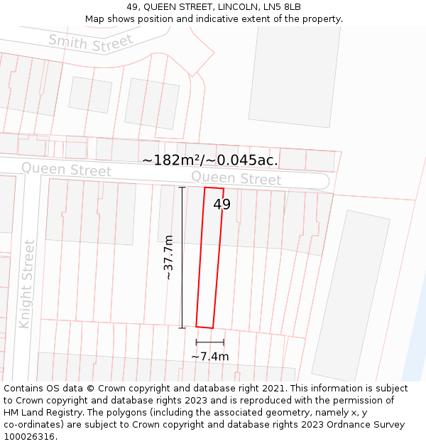 49, QUEEN STREET, LINCOLN, LN5 8LB: Plot and title map