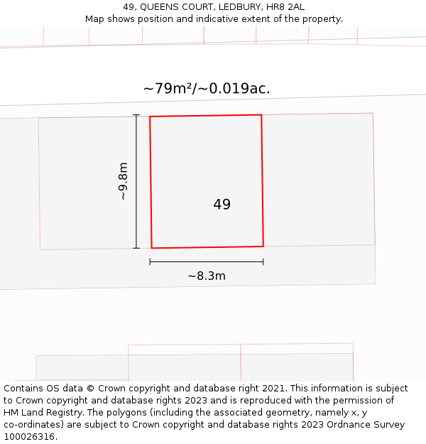 49, QUEENS COURT, LEDBURY, HR8 2AL: Plot and title map