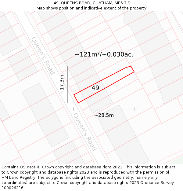 49, QUEENS ROAD, CHATHAM, ME5 7JS: Plot and title map