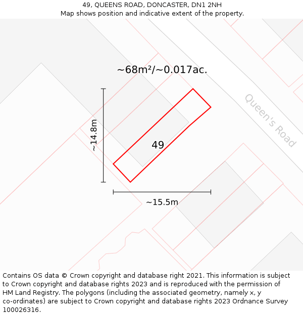 49, QUEENS ROAD, DONCASTER, DN1 2NH: Plot and title map